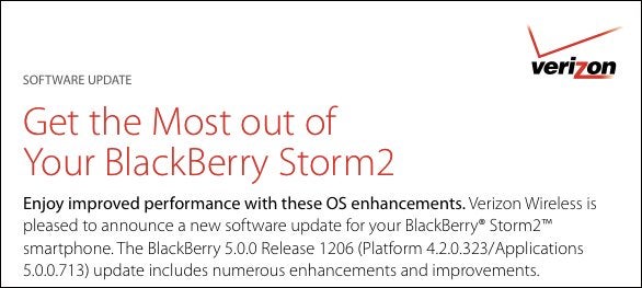 OS 5.0.0.713 for Verizon&#039;s BlackBerry Storm2 9550 is now up for grabs