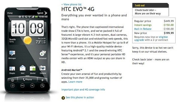 HTC EVO 4G is once again sold out on Sprint's web site