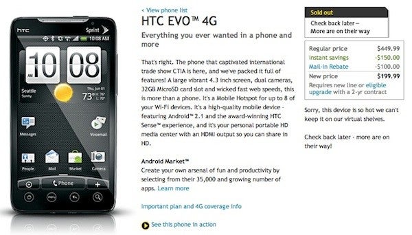 HTC EVO 4G is once again sold out on Sprint&#039;s web site