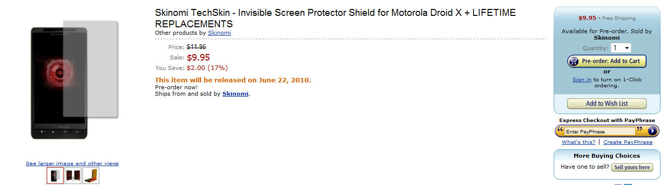 Amazon offers first accessory for the Motorola DROID X