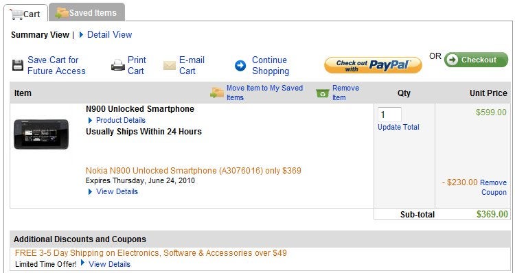 Unlocked version of the Nokia N900 is priced at $369.99 - no contract required