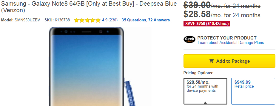 Deal: Save $250 on Verizon&#039;s Samsung Galaxy Note 8, S8, and S8+