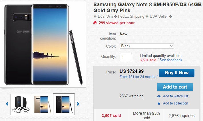 Deal: Unlocked Samsung Galaxy Note 8 is nearly 25% off on eBay