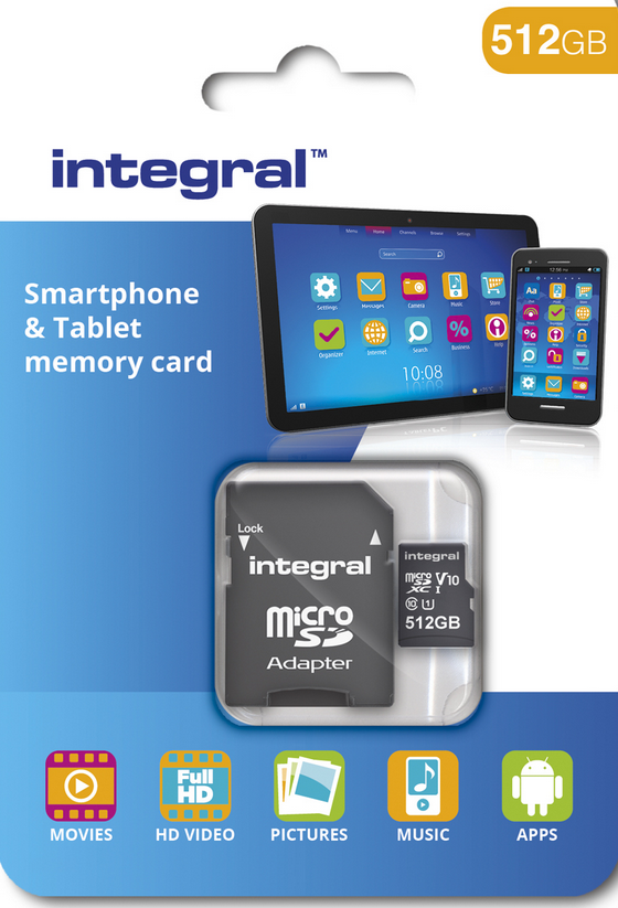 Packaging for Integral Memory's 512GB microSDXC card - 512GB microSDXC card coming next month from U.K.'s Integral Memory