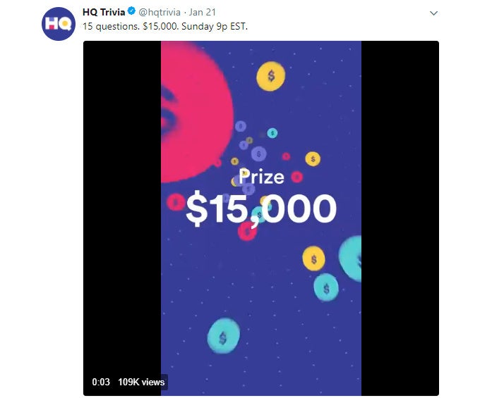 A prize of $15,000 was recently given away in HQ Trivia - HQ Trivia: how to play, how to win, and how to make real money