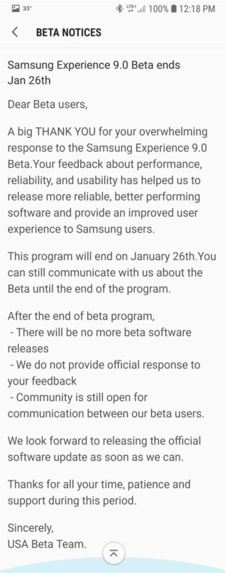 Samsung announces the end of the Android Orea beta program - Android Oreo beta for Samsung Galaxy S8/S8+ ends tomorrow (January 26th)