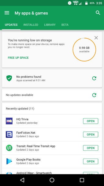 Free up space interface - Running low on storage? The Google Play Store wants to help