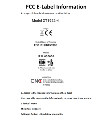 FCC E-Label for the Moto E5 - Moto E5 and Moto E5 Plus listed on FCC site; both models will carry a 4000mAh battery