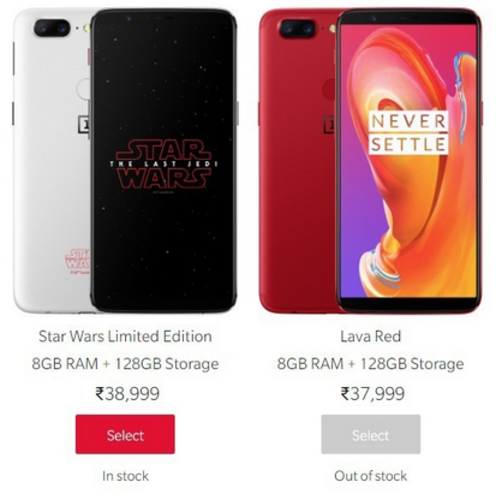 The Star Wars version of the OnePlus 5T returns to India while the Lava Red model sold out in less than ten days - Thanks to a Jedi mind trick, the OnePlus 5T Star Wars edition returns in India