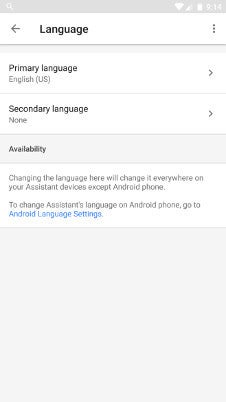 What the updated language menu will look like, as seen on the - /www.phonearena.com/reviews/Google-Home-Mini-smart-speaker-Review_id4429" title="Google Home Mini smart speaker Review" class="previewtooltip" data-id="4429" data-type="review" target="_blank" rel="">Google Home Mini. You'll be able to reach it by entering Assistant settings -> Preferences -> Language - Google app update hints at possible future hotword customization
