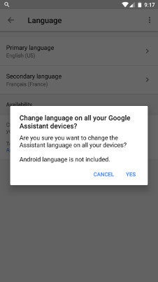 What the updated language menu will look like, as seen on the - /www.phonearena.com/reviews/Google-Home-Mini-smart-speaker-Review_id4429" title="Google Home Mini smart speaker Review" class="previewtooltip" data-id="4429" data-type="review" target="_blank" rel="">Google Home Mini. You'll be able to reach it by entering Assistant settings -> Preferences -> Language - Google app update hints at possible future hotword customization