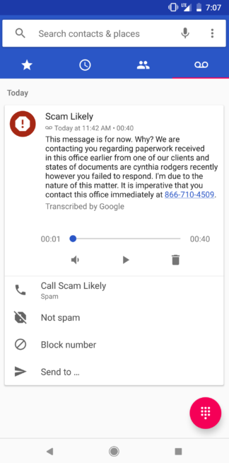 This is a transcription of a spam call left in a T-Mobile user&#039;s voicemail box - Some T-Mobile users find their voicemail transcribed on Google&#039;s Phone app