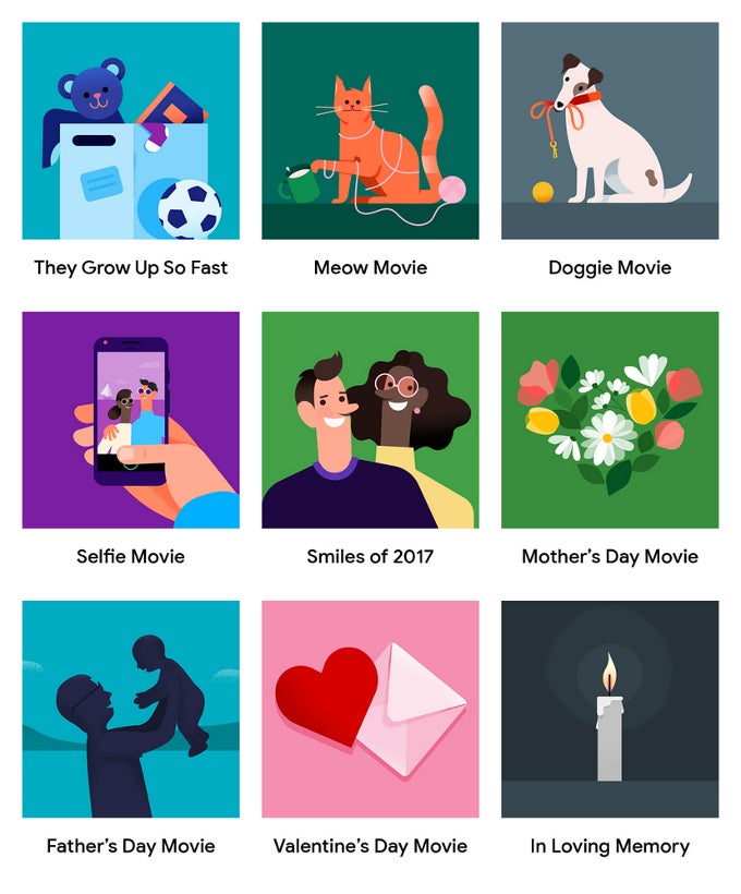 The current selection of movie themes - Google is celebrating Valentine's Day with create-your-own movies in Google Photos