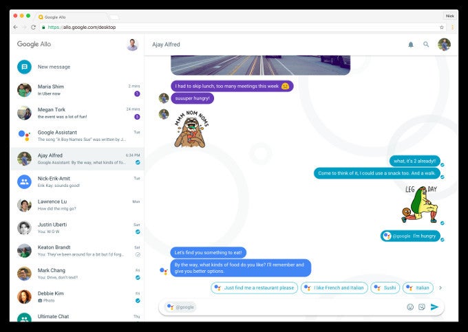 A screenshot of Google Allo's web integration. Could we expect to see something similar for Messages? - Android Messages app update hints at future web integration and more