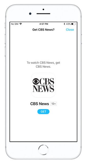 The news section, as seen on the iOS TV app. On the right is the prompt you'll get in case you're missing a network's app. - Apple adds 'News' section to its TV app