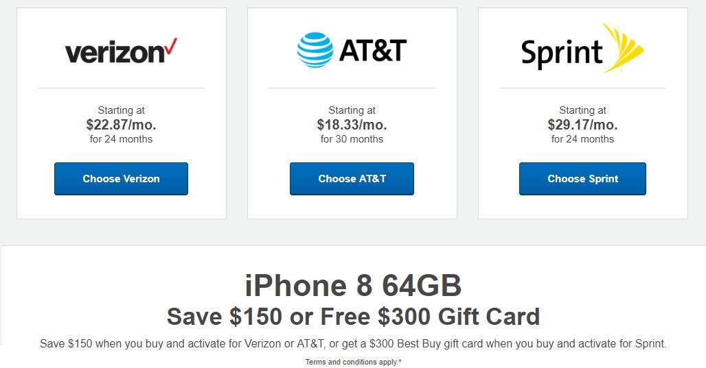 Deal: Save $150 on an iPhone 8 with AT&amp;T or Verizon activation, or get a $300 gift card with Sprint activation (today only)