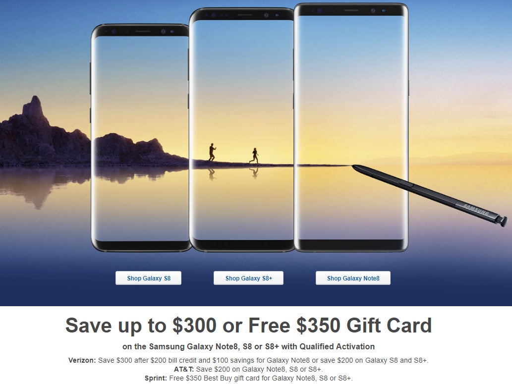 Deal: Save up to $300 on a Samsung Galaxy Note 8 or S8 (Verizon, AT&amp;T, T-Mobile), or get a $350 gift card (Sprint)