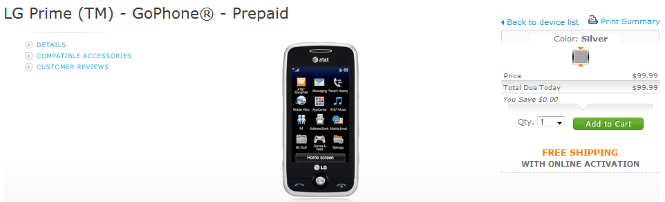 AT&amp;T offers LG Prime as a pre-paid touchscreen handset
