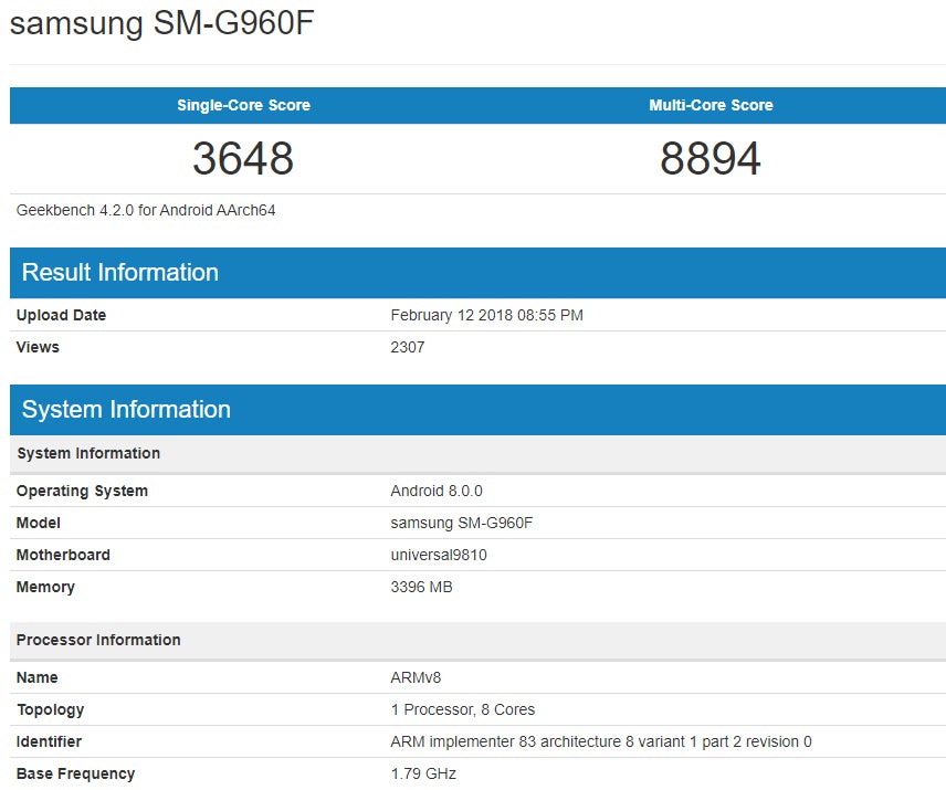 Samsung SM-G960F with Exynos 9810 benchmarked - Samsung Galaxy S9 with Exynos 9810 on deck pops up in benchmark, humiliates Snapdragon 845