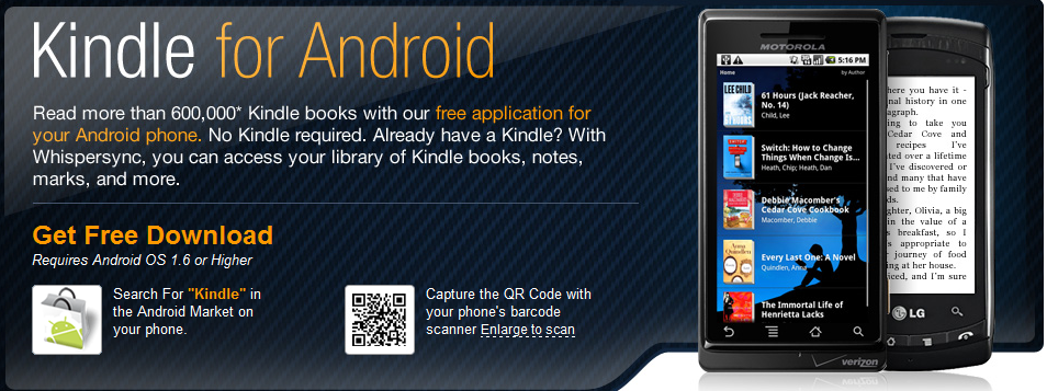 Kindle app for Android now available for free in the Android Market