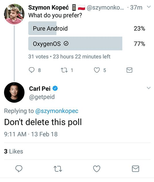 OnePlus co-founder Carl Pei tried to troll Xiaomi's ephemeral polls, but it backfired beautifully