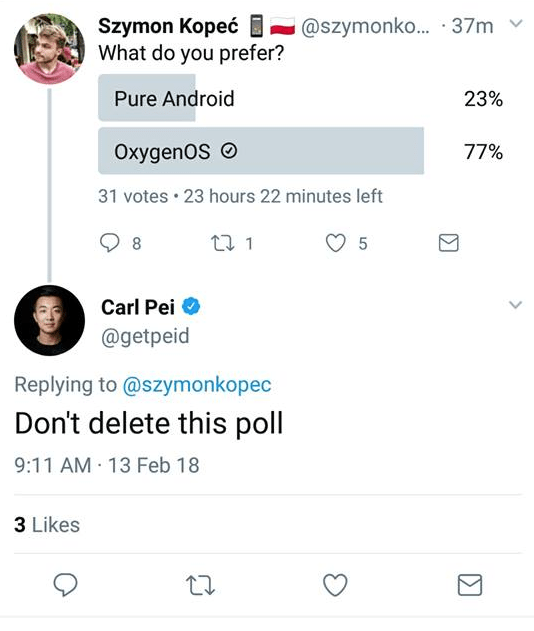 OnePlus co-founder Carl Pei tried to troll Xiaomi&#039;s ephemeral polls, but it backfired beautifully