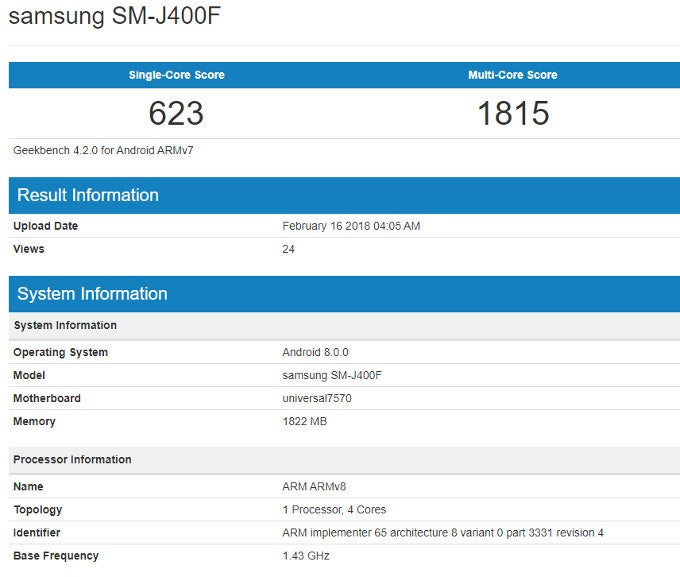 The Samsung SM-J400F could be the Galaxy J4 (2018) - Samsung Galaxy J4 (2018) leaks with entry-level specs