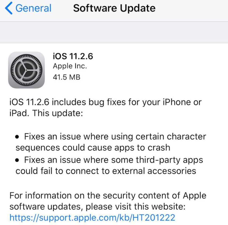Apple send out iOS 11.2.6 via an OTA update - Apple sends out iOS 11.2.6 to fix bug that caused Indian character to crash iPhone models