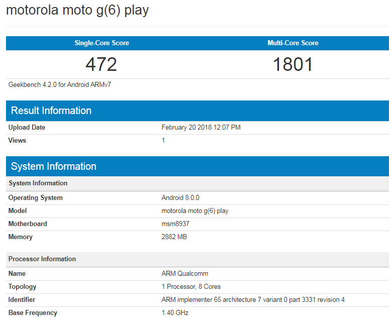 Motorola Moto G6 Play gets benchmarked, brings Oreo