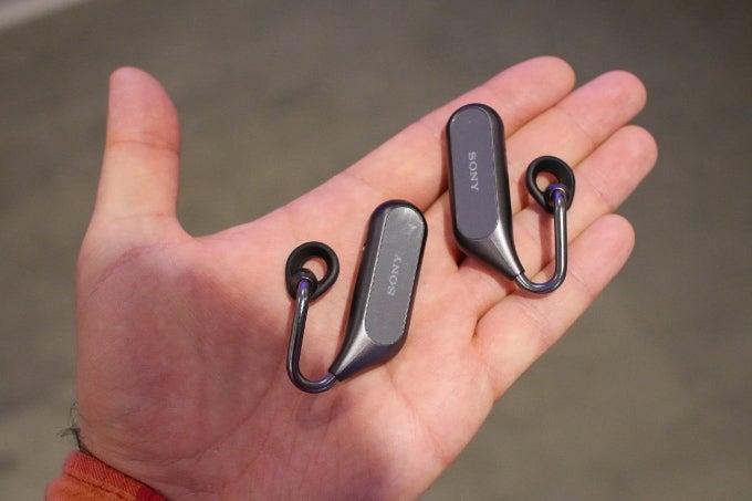 The Xperia Ear duo are not heavy and have a nice feel both in-hand and in-ear - Sony announced the Xperia Ear Duo – the &quot;dual-listening&quot; wireless earbuds