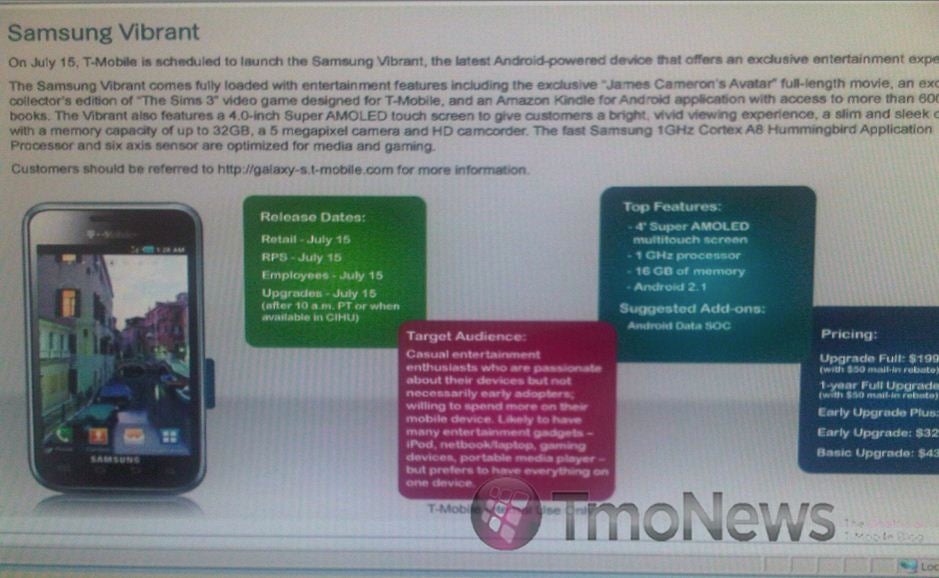 T-Mobile pushing up Samsung Vibrant launch to July 15th?