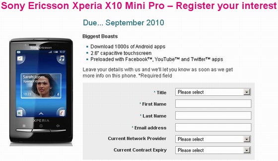 The Sony Ericsson Xperia X10 mini pro is headed to Vodafone UK &amp; delayed for T-Mobile UK