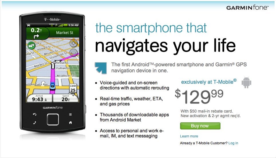 T-Mobile&#039;s Garminfone is now priced accordingly at $129.99 after rebate