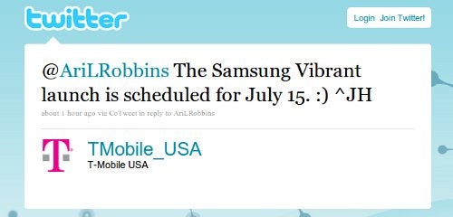 T-Mobile makes it official - Samsung Vibrant will be launching July 15