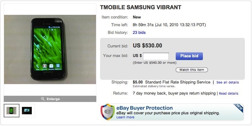 Samsung Vibrant is already listed on eBay ahead of its release