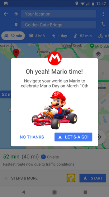 Mario and his kart can replace your location icon on Google Maps for one week - Google Maps will let you navigate as Mario in his kart for one week starting tomorrow, MAR10 Day