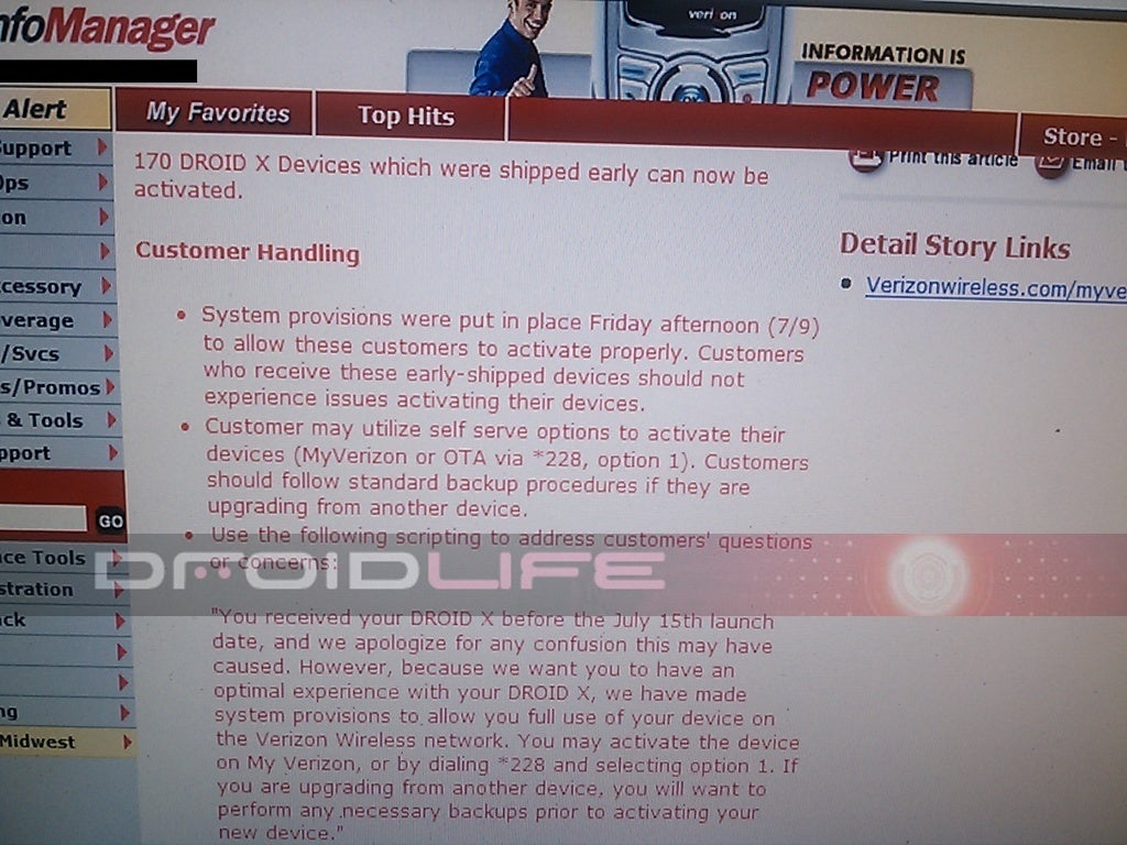 170 Motorola DROID X handsets were shipped out early - they can now be activated