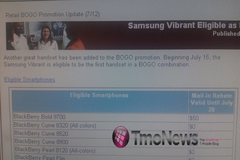 Samsung Vibrant can only be BO in T-Mobile's BOGO promotion