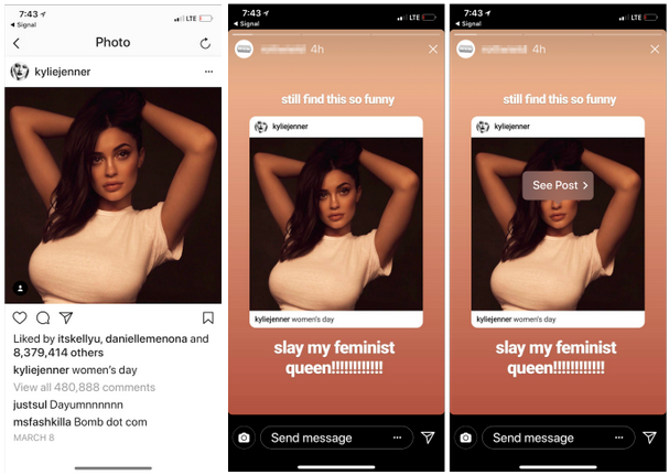 Instagram is testing a new regramming feature. The original post at left is embedded in a user's Story - Soon you might be able to "regram" on Instagram without using a third party app
