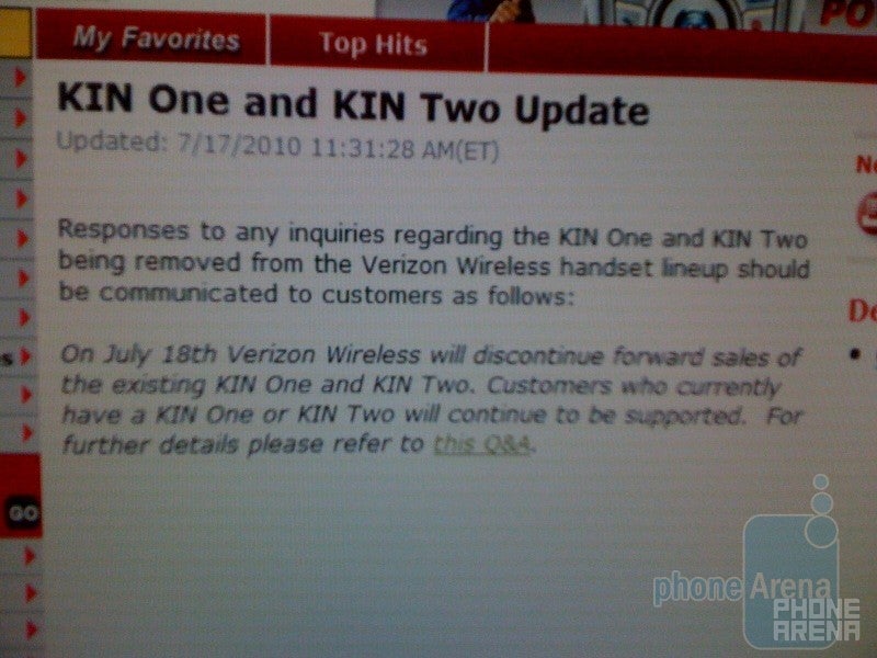 Confirmed: Verizon halts all on-line sales of KIN phones