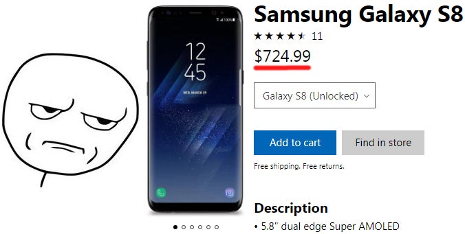 Dear Microsoft, your Samsung Galaxy S8 prices make no sense
