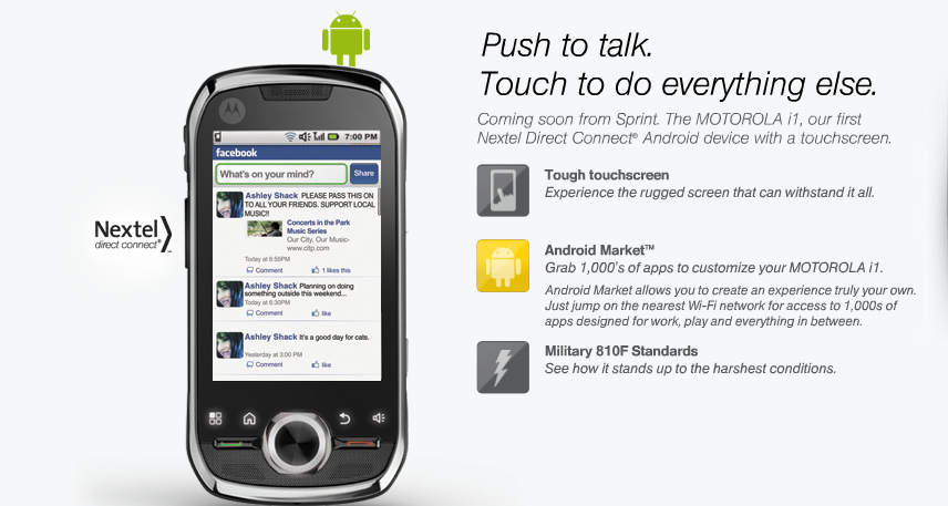 Sprint to offer Motorola&#039;s i1 Android model on July 25th via web and telesales