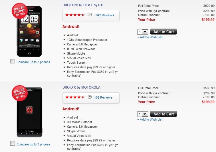 New orders of the Droid Incredible and DROID X not to ship until August