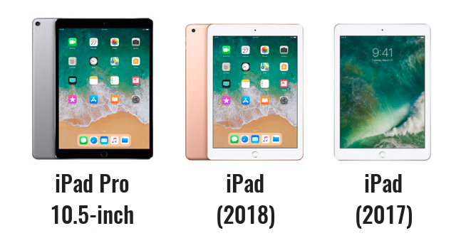 The new 9.7-inch iPad with Pencil support (middle) vs the iPad Pro 10.5-inch (left) and last year's affordable, $329 iPad (right) - New 9.7-inch iPad vs iPad Pro and the old 9.7-inch iPad: what's different, anyway?