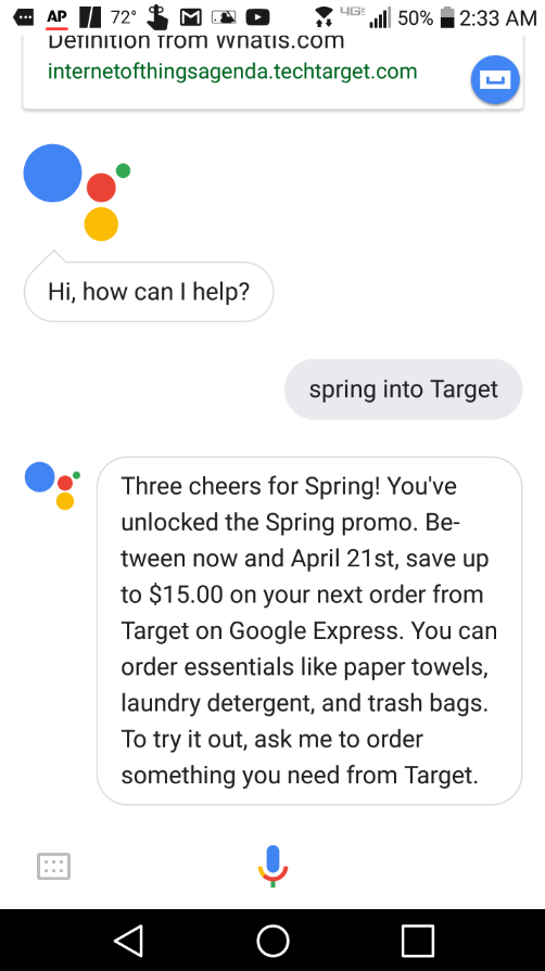 Say three words to Google Assistant and score a $15 Target credit for use with Google Express - Get $15 in Target credit by saying three words to Google Assistant (not &quot;I Love You&quot;)