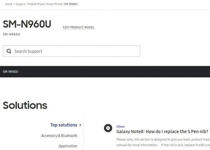 Note 9 pops up on a Samsung website