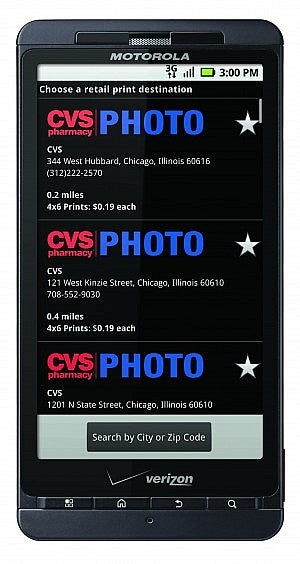 Get hard copies of your DROID X pictures at CVS or other retailers