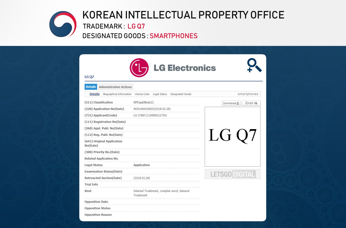 LG Q7 trademark - More evidence suggests LG Q7 may be launched alongside the G7 flagship