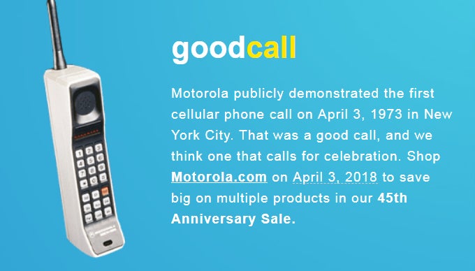 Motorola readies &quot;amazing deals&quot; to celebrate 45 years since the first cell phone call