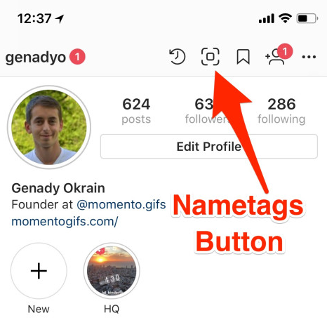 Once this feature goes live, users will create a tag by pressing the Nametags button - Instagram testing Nametags, its version of Snapchat&#039;s Snapcodes